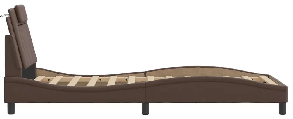 Estrutura cama c/ luzes LED 80x200 cm couro artificial castanho