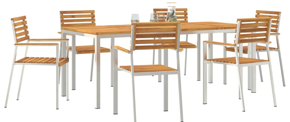 Conjunto de Jantar para Jardim vidaXL 7 Peças Madeira Sólida Acácia