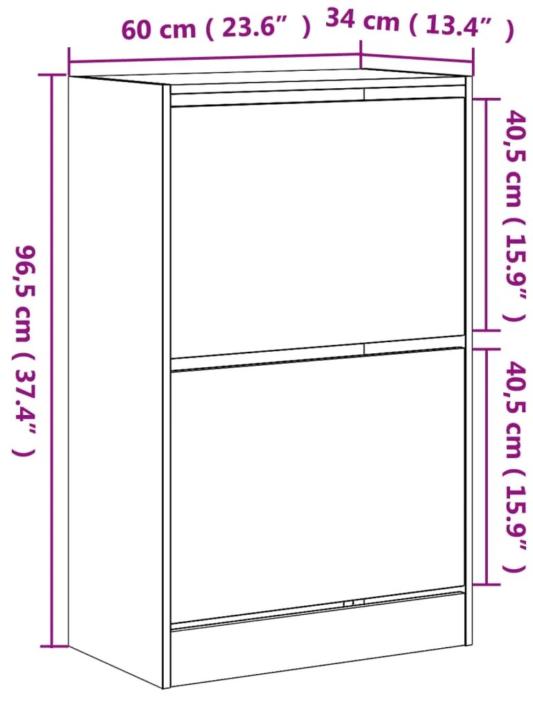 Sapateira 60x34x96,5 cm derivados de madeira cinzento sonoma