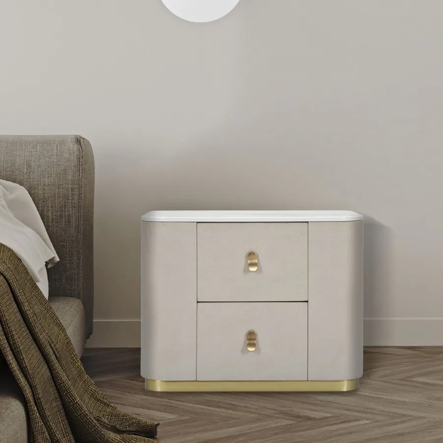 MESA DE CABECEIRA BEAUTY 60X40X47 CM CREME E DOURADO