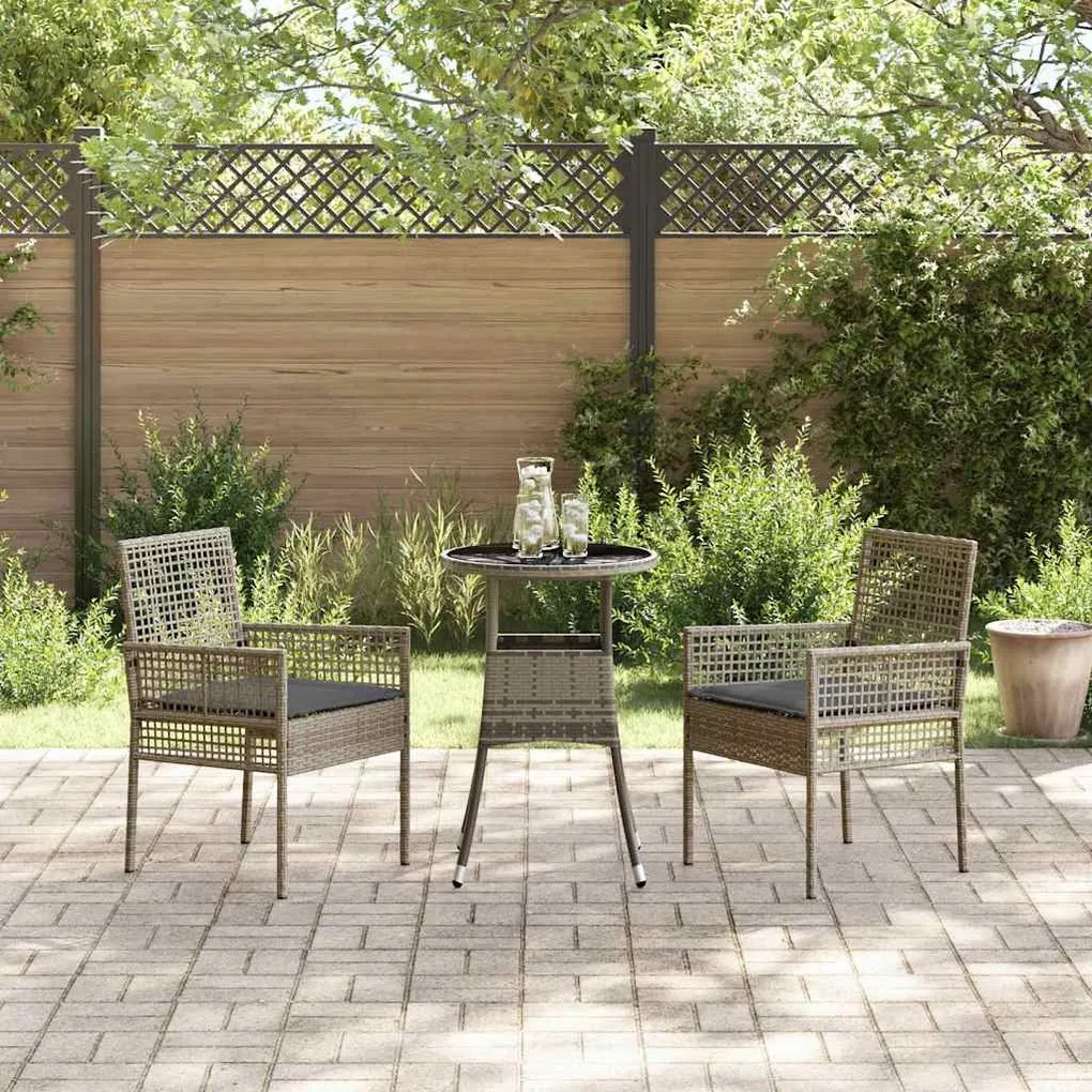 Conjunto de Jantar de Jardim 3 Peças Cinzento em Polirattan