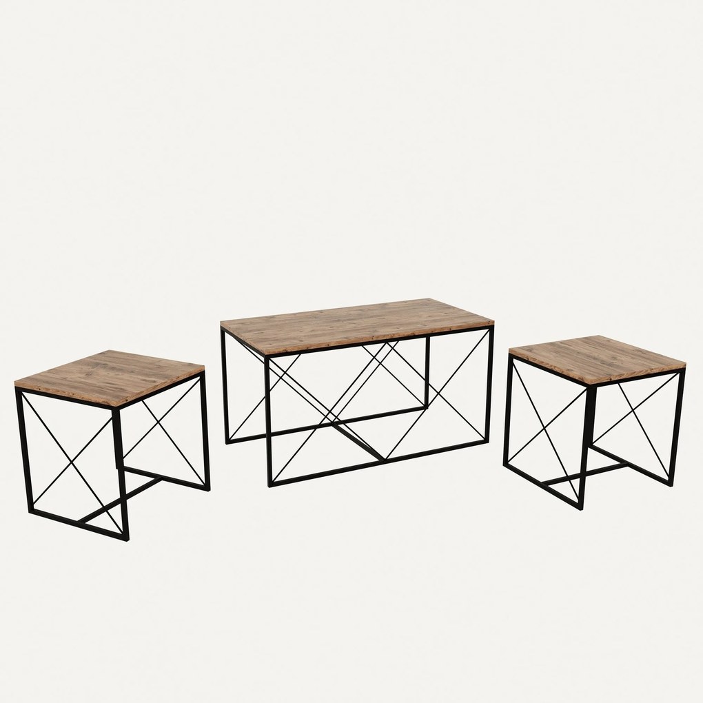 Conjunto de Mesas de Centro Defne – Pinho Atlântico e Preto – 100x52x5