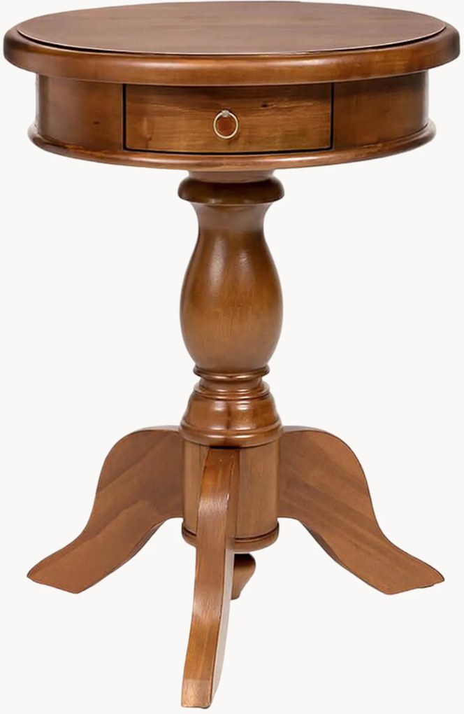 Mesa de apoio redonda em madeira de mogno artesanal com gavetas Newport