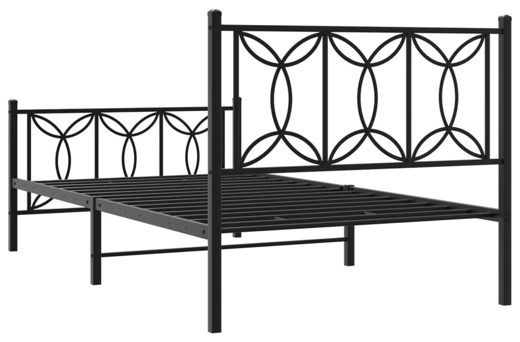 Estrutura de cama com cabeceira e pés 100x200 cm metal preto