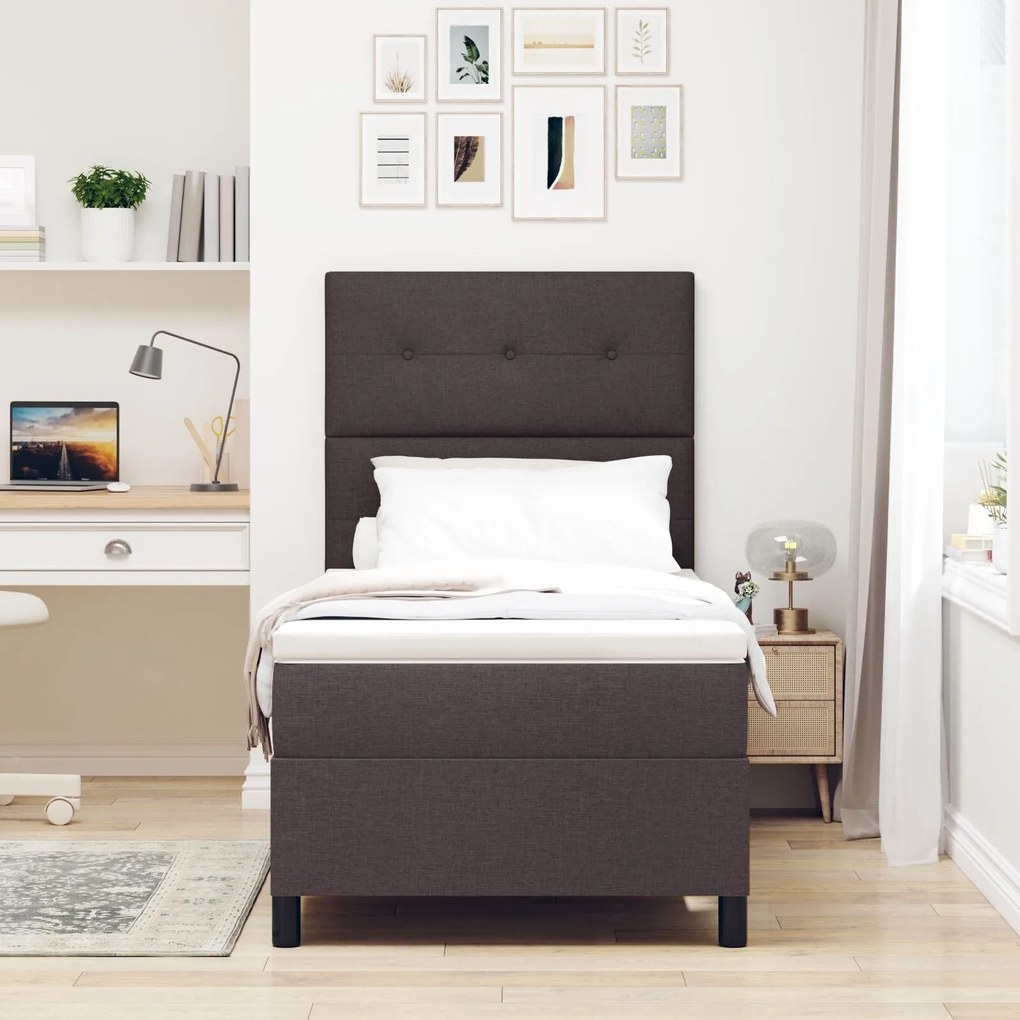 Cama Box Spring com Colchão Castanho 100x200 cm Tecido