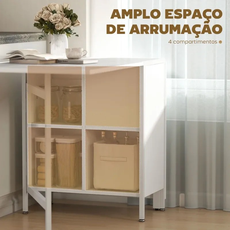 Mesa de Cozinha Dobrável com Arrumação (CADEIRAS NÃO INCLUIDAS) Mesa de Refeição Compacta com 4 Prateleiras 169x60x75 cm Branco
