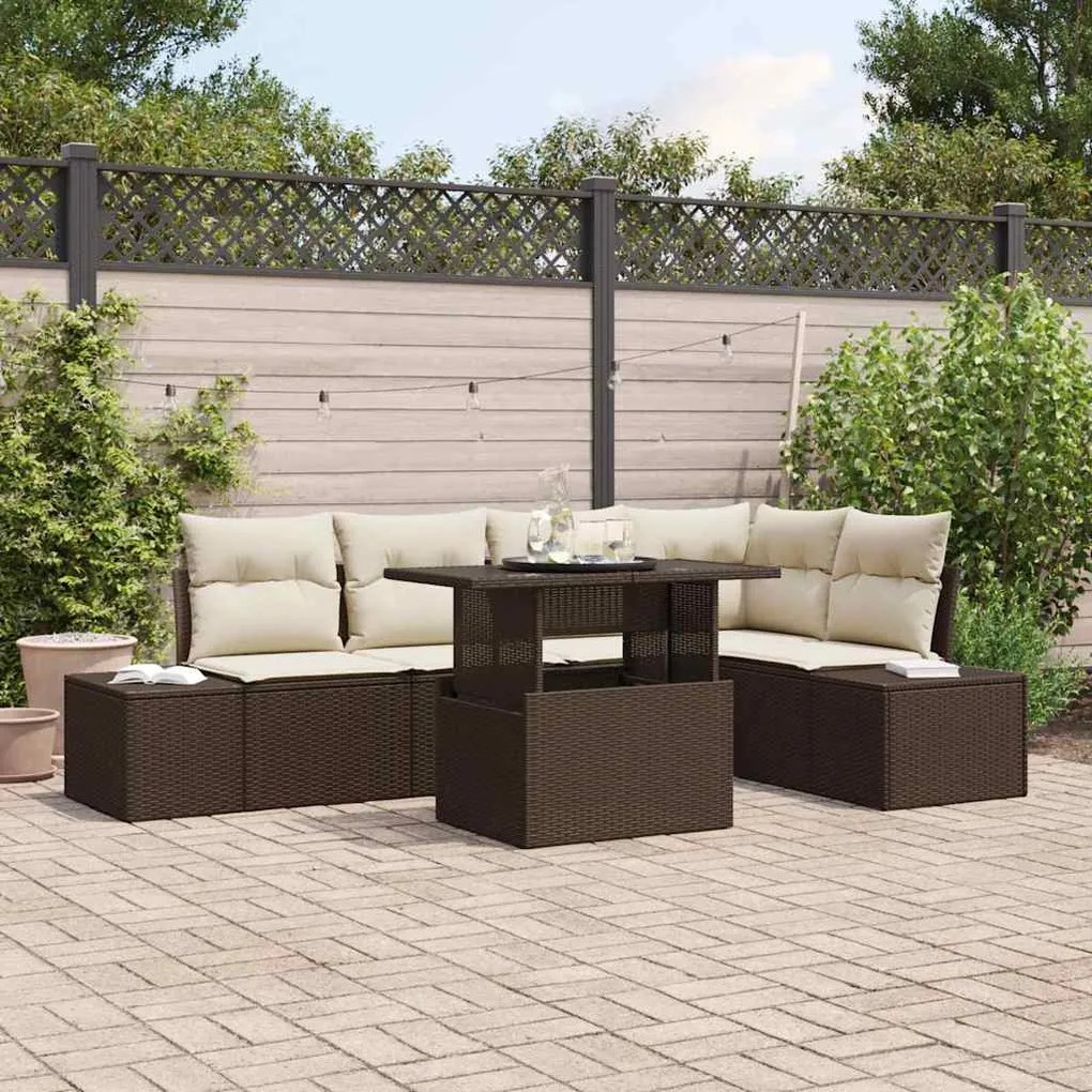 vidaXL Sofá de Jardim de 6 Peças com Almofadas em Rattan Marrom