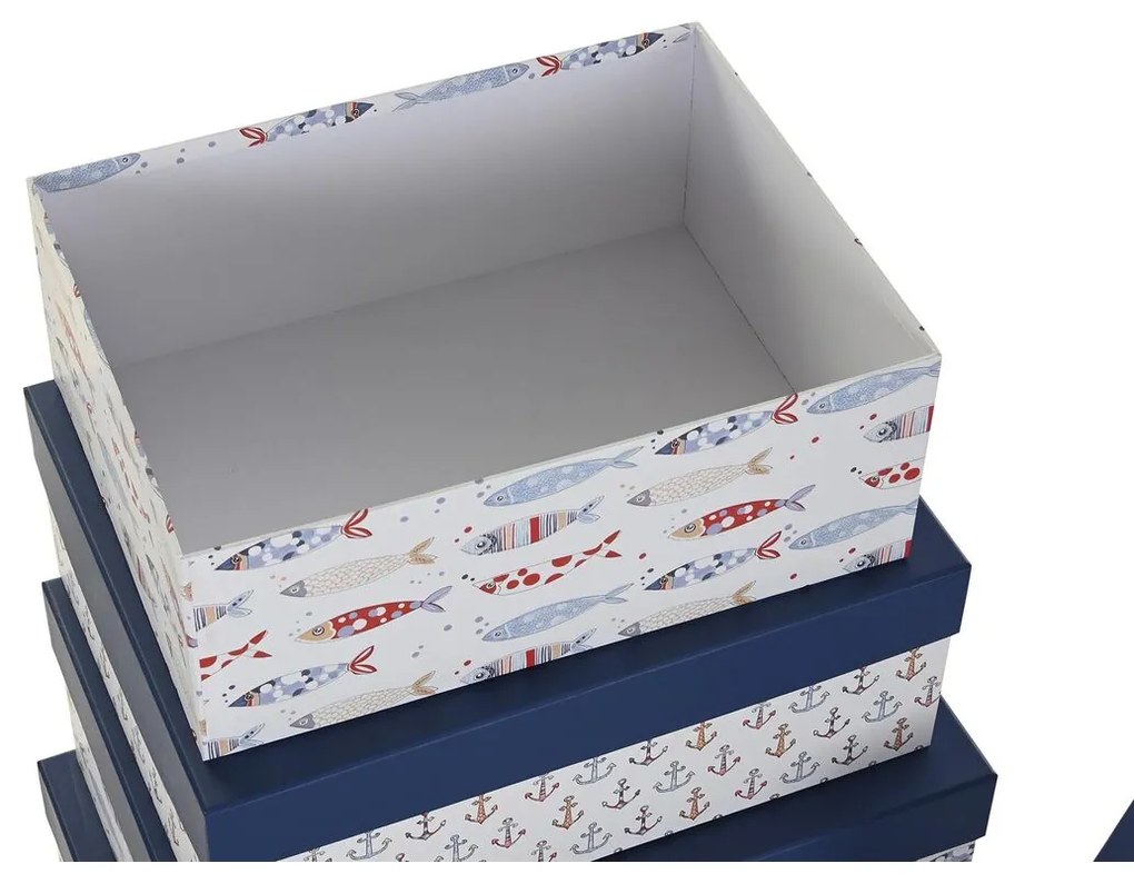 Conjunto de Caixas de Organização Empilháveis DKD Home Decor Marinha Branco Azul Marinho Cartão (43,5 x 33,5 x 15,5 cm)