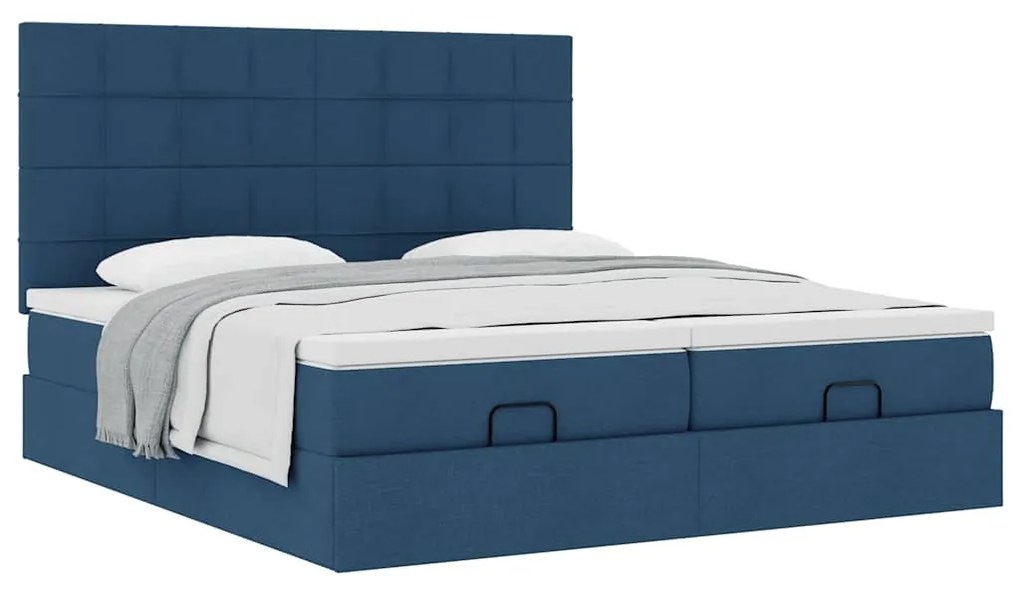 Estrutura de cama otomana com colchões 180x200cm tecido azul