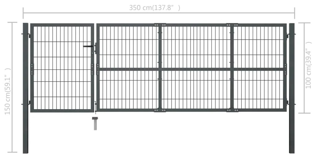 Portão de jardim com postes 350x100 cm aço antracite