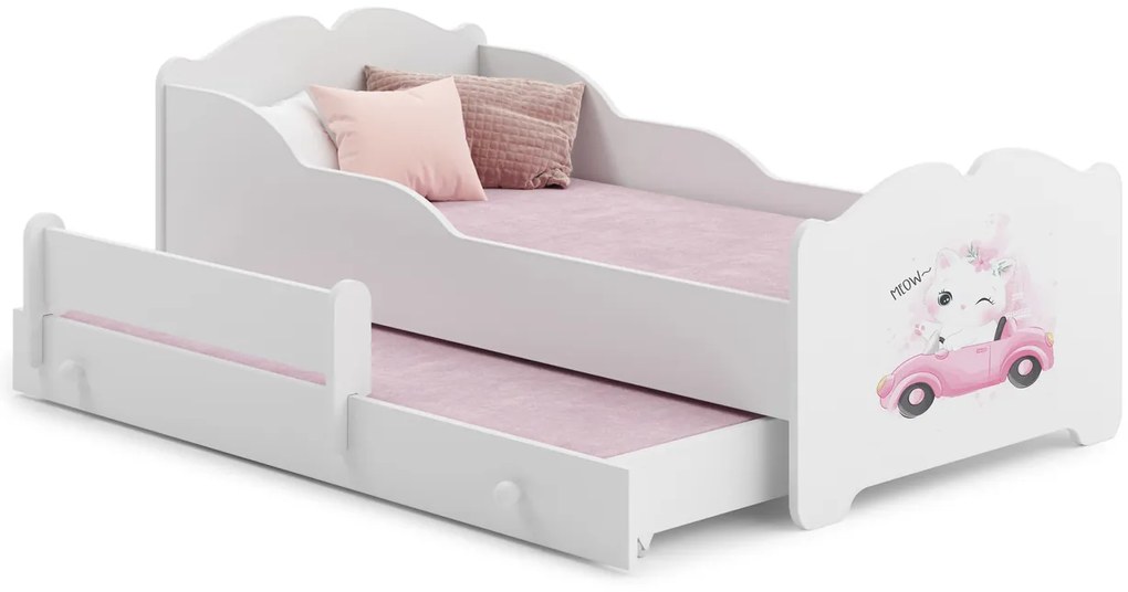 Cama dupla infantil ANNA 160x80 branca - gato - colchão e estrado incluído