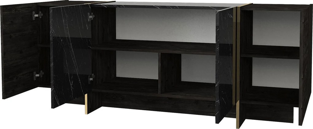 Aparador Veyron – Preto e Dourado, 180x46.6x75.5 cm – Design Moderno G
