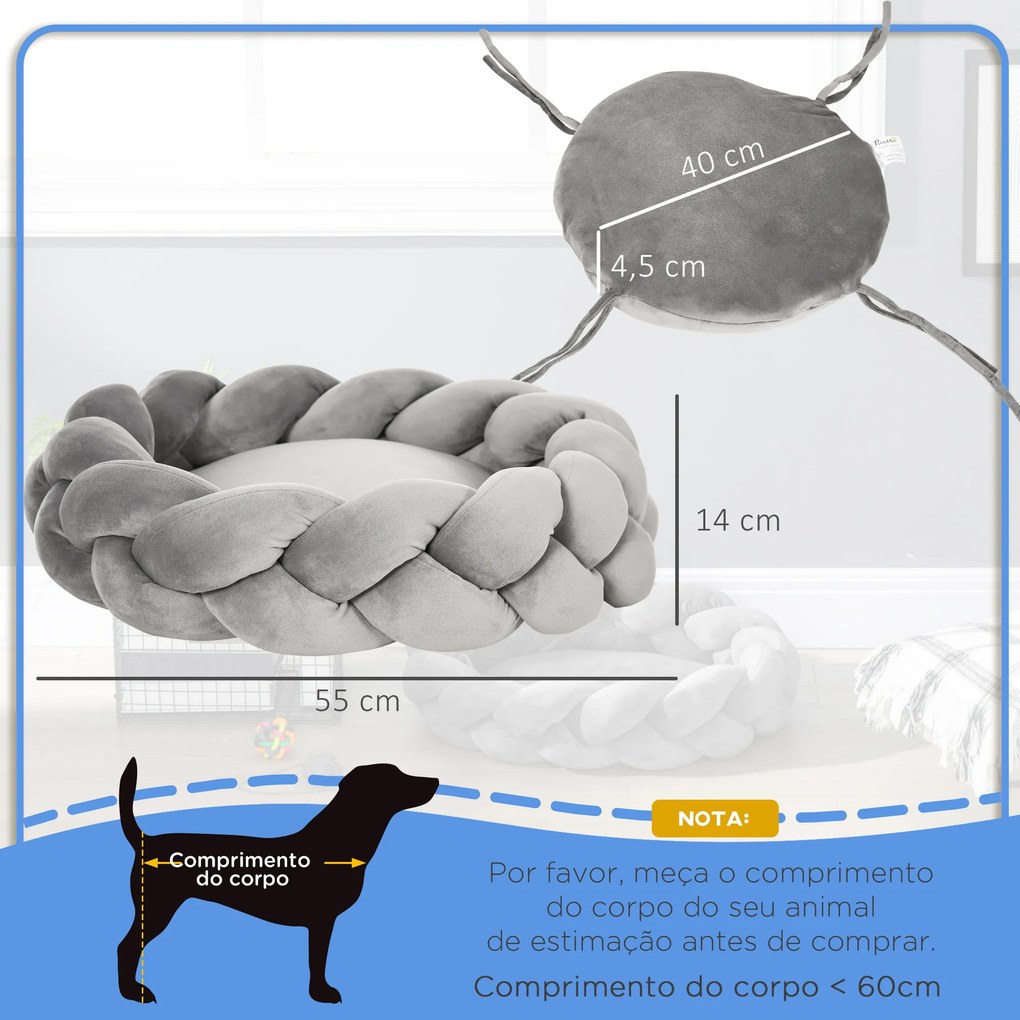 Cama para animais estimação Pequenos Lavável Cama para Animais de Estimação Redonda com Almofada Independente 55x55x14 cm Cinza