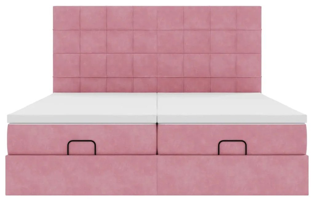 Estrutura de cama otomana com colchões 180x200 cm veludo rosa