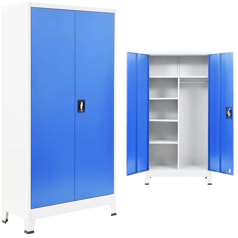 vidaXL Armário escritório c/ 2 portas metal 90x40x180 cm cinza e azul