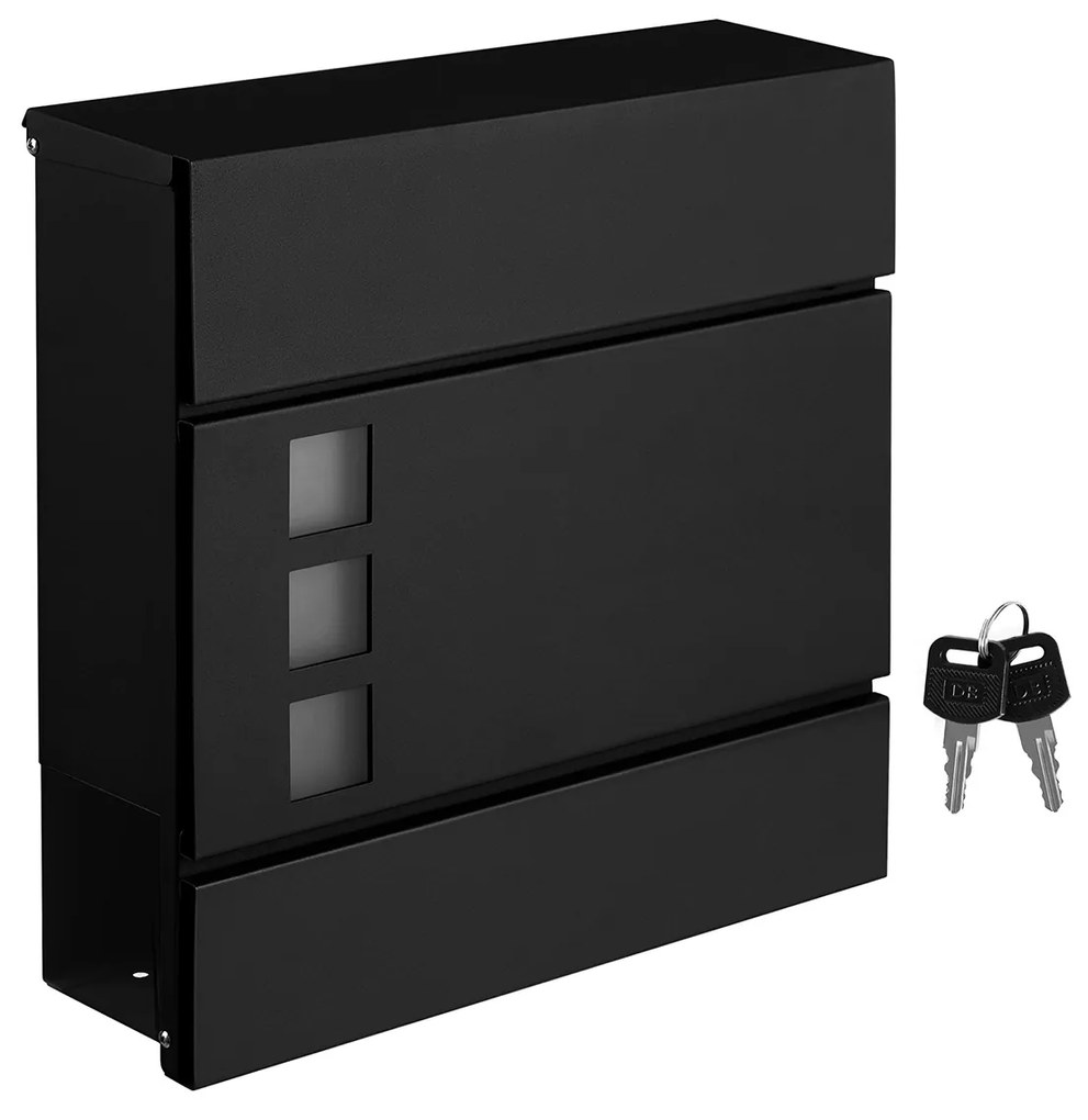 Caixa de correio de parede com fecho e porta jornais | SONGMICS | 37 x 10 x 37 cm | preto | GMB052B01.