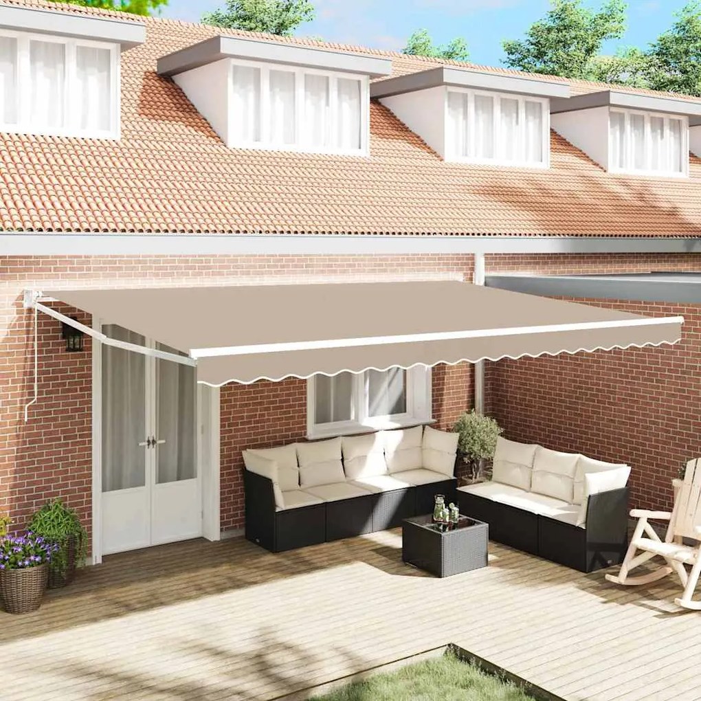 vidaXL Toldo Retrátil Bege 500 × 300 cm Tecido e Metal
