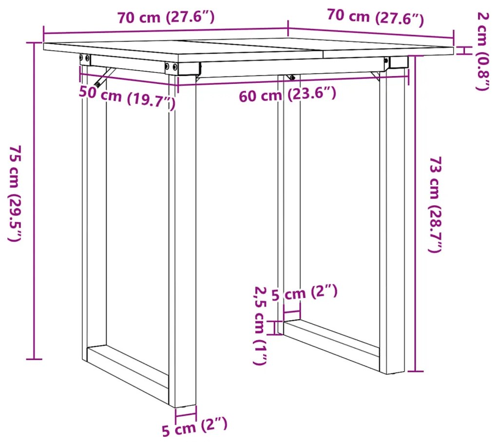 Mesa de jantar estrutura em O 70x70x75 cm pinho e aço