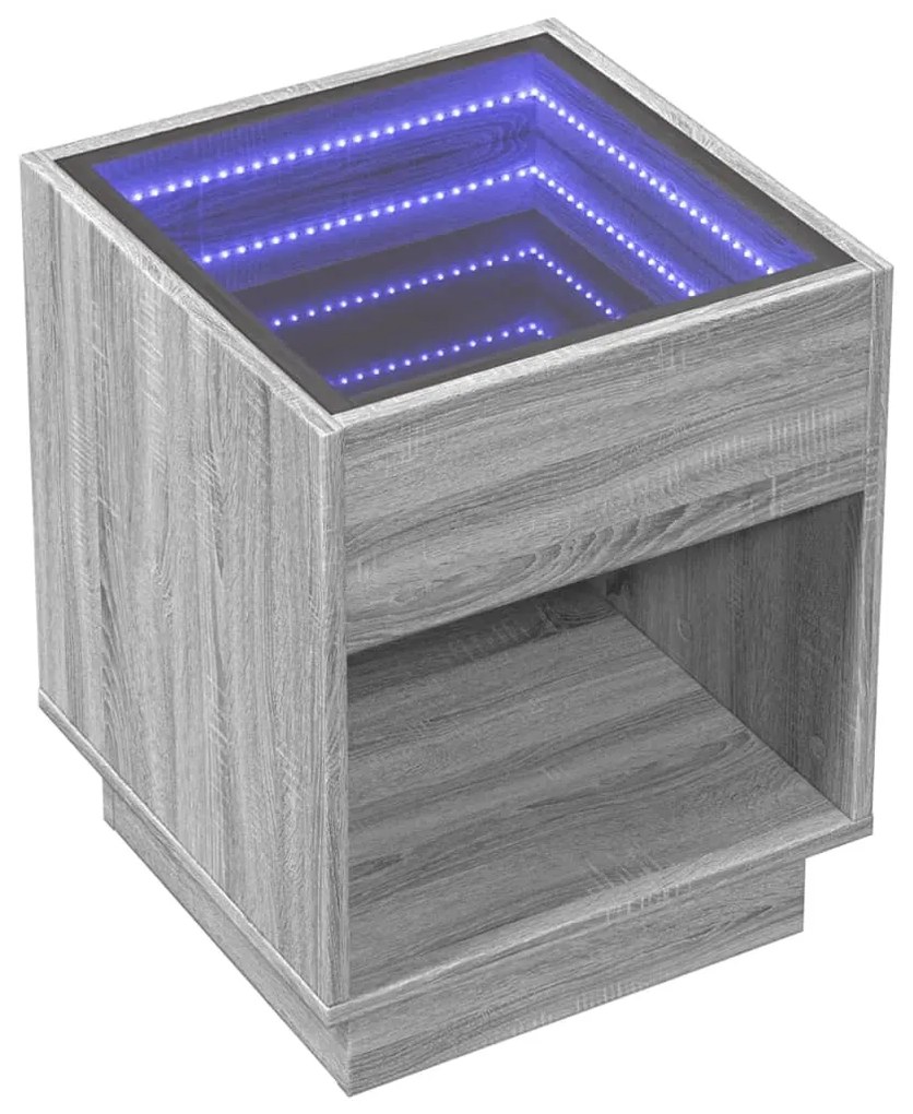 Mesa de cabeceira c/ LED Infinity 40x40x50 cm cinzento sonoma