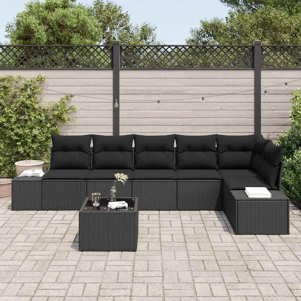 Conjunto de Sofá de Jardim 7 peças com almofadas bege em rattan sintét