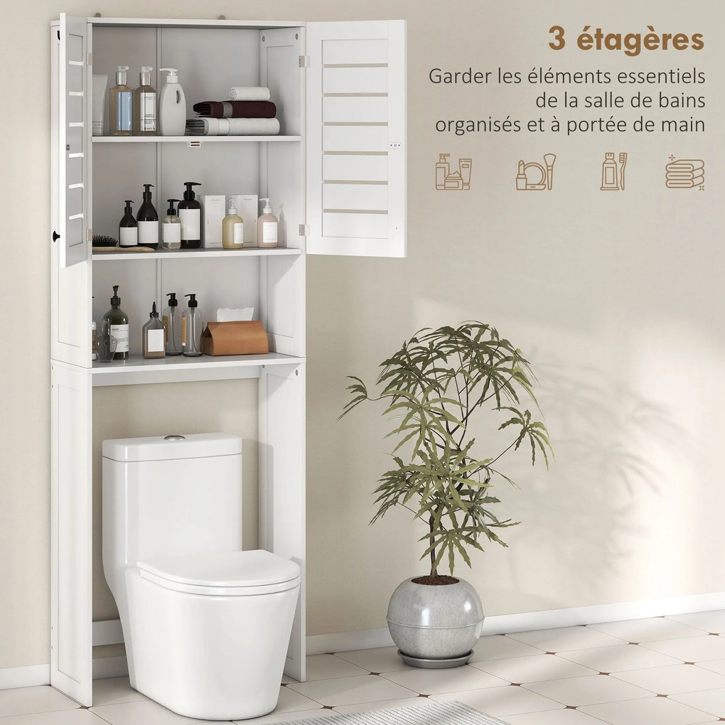 Móvel de casa de banho 67 x 31,5 x 190 cm para lavatório/máquina de lavar roupa com armário de portas duplas, portas com persianas, branco