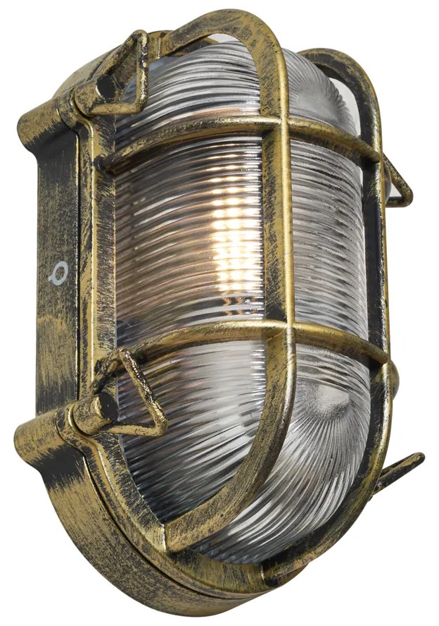 Candeeiro de Parede e Teto Exterior Dourado Antigo 5,2cm Oval IP44 - Noutica Industrial