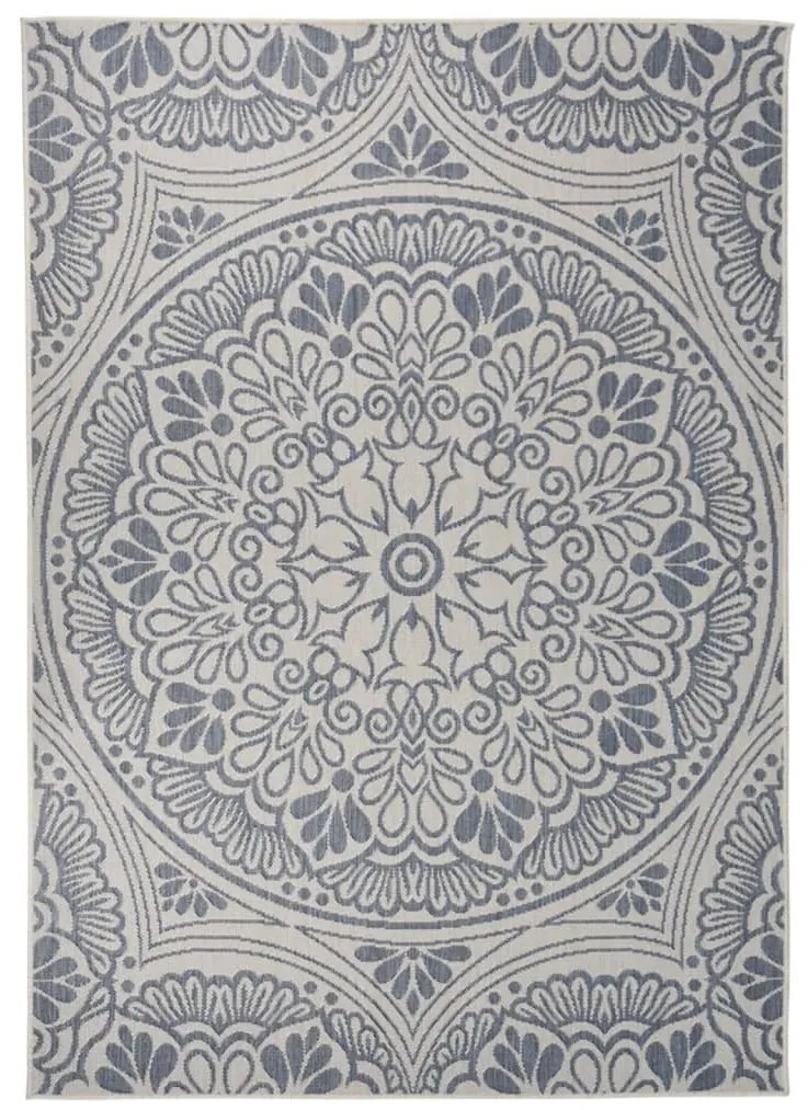 Tapete de tecido plano para exterior 140x200 cm padrão azul