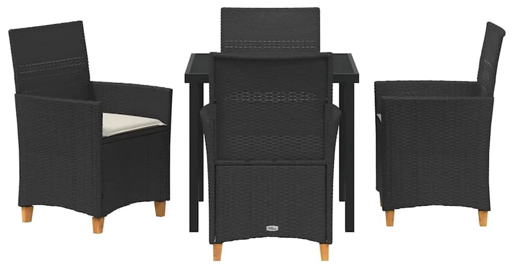 Conjunto de Jantar de Jardim com 5 Peças e Almofadas, Preto, em Rattan