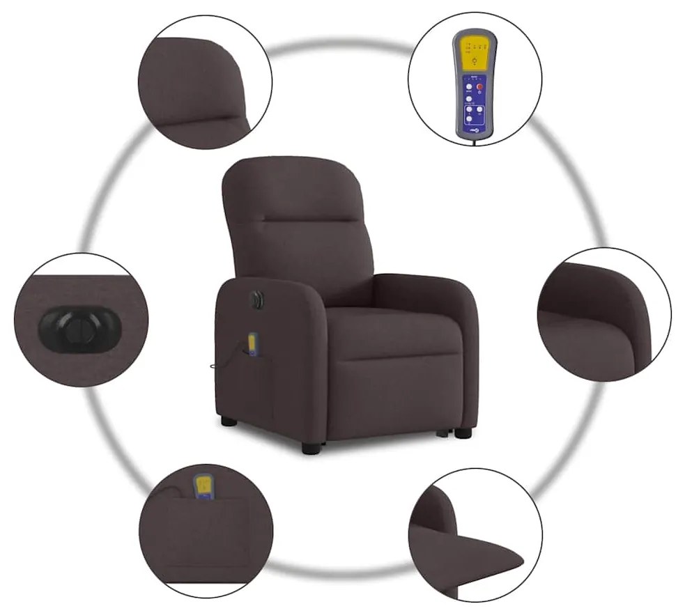 Poltrona elétrica elevatória massagens tecido castanho-escuro