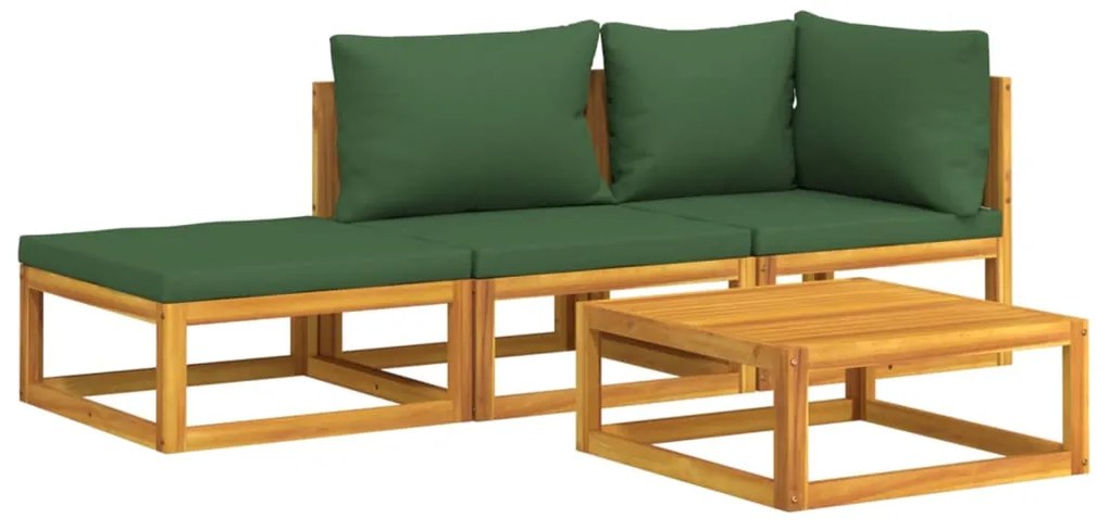 4 pcs conj. lounge jardim madeira c/almofadões verdes