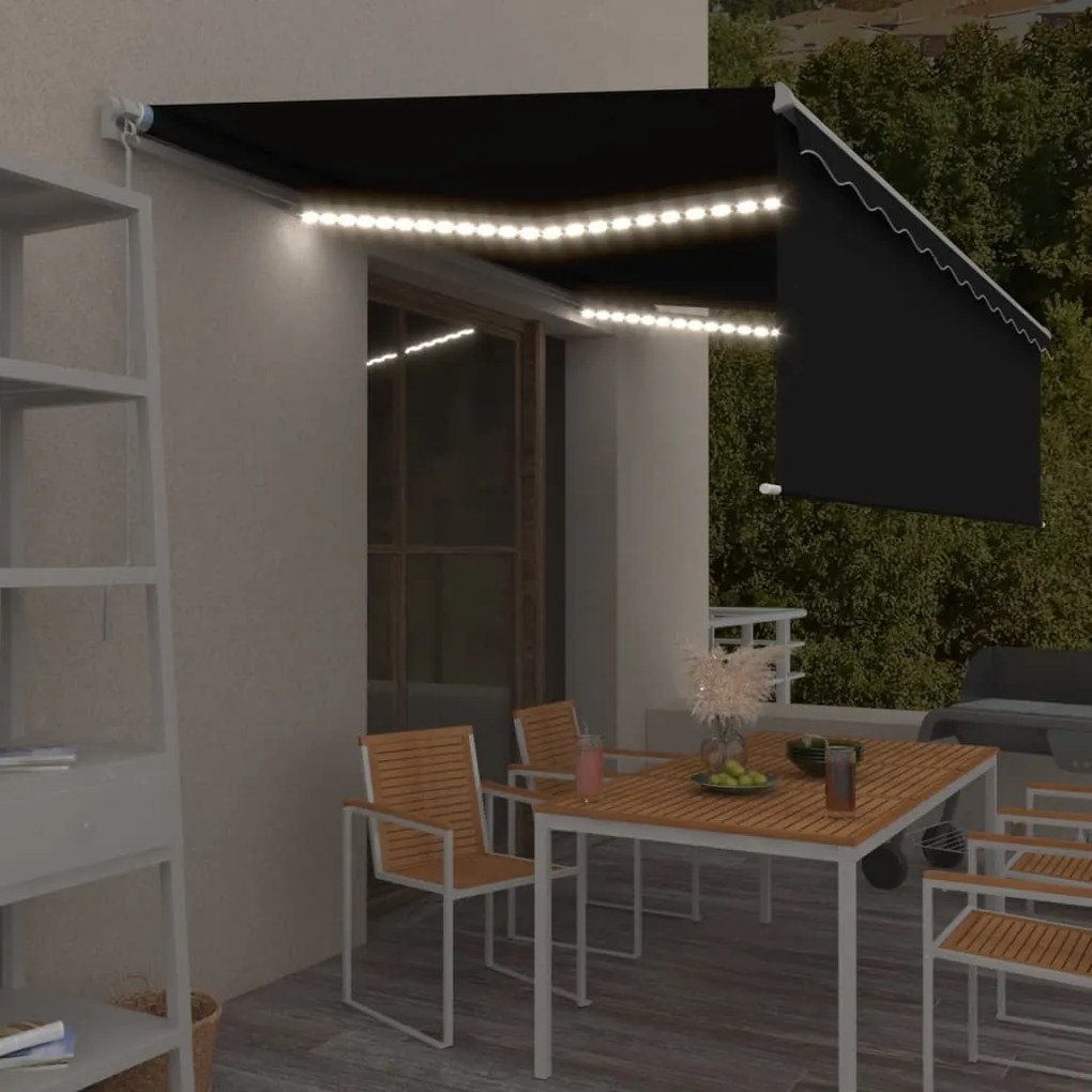 Toldo retrátil manual com estore/LED 5x3 m antracite