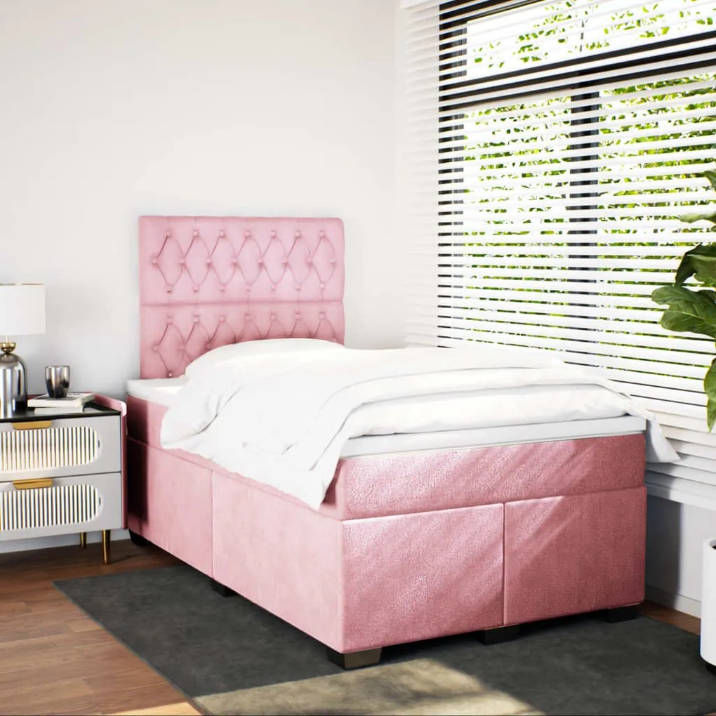 Cama boxspring com colchão 120x190 cm veludo rosa