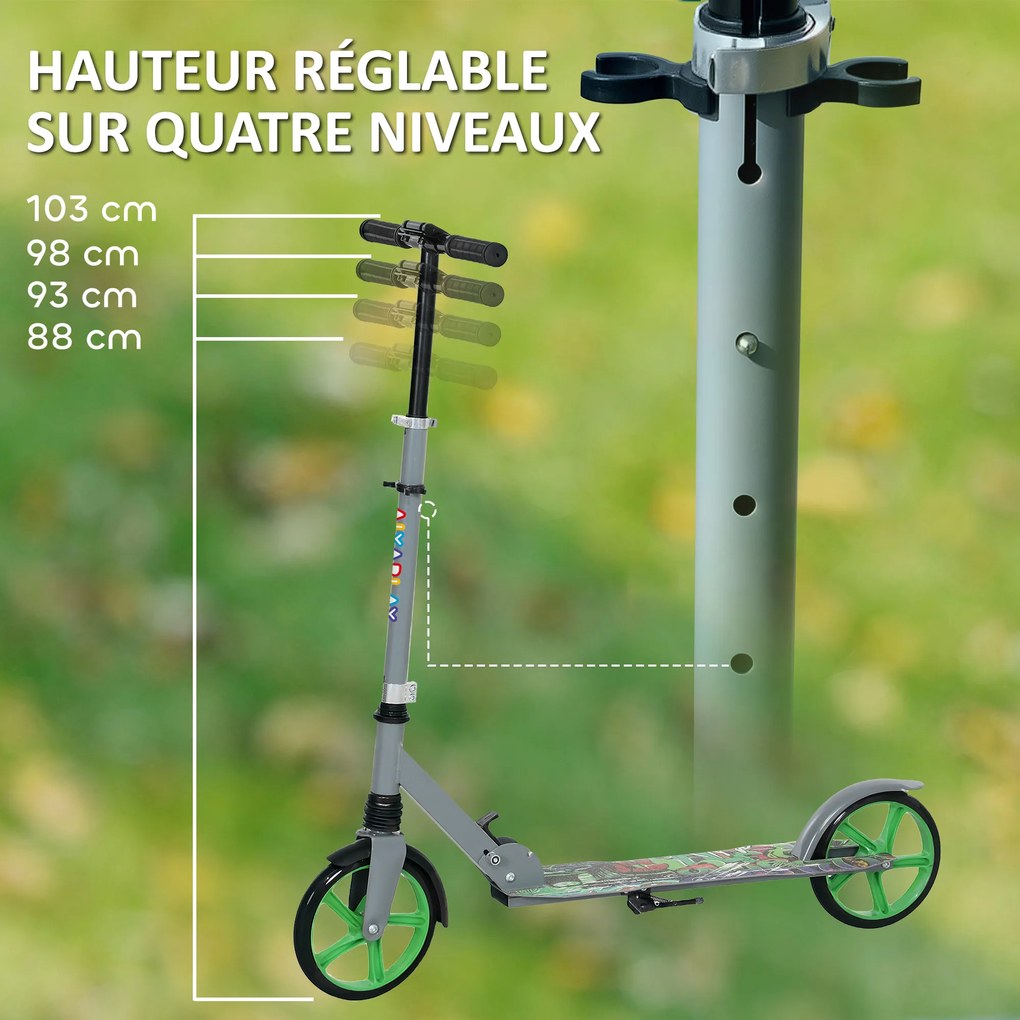 Trotinete para crianças dos 6 aos 12 anos, patinete dobrável de 2 rodas, altura ajustável, para meninas e meninos, patinete verde