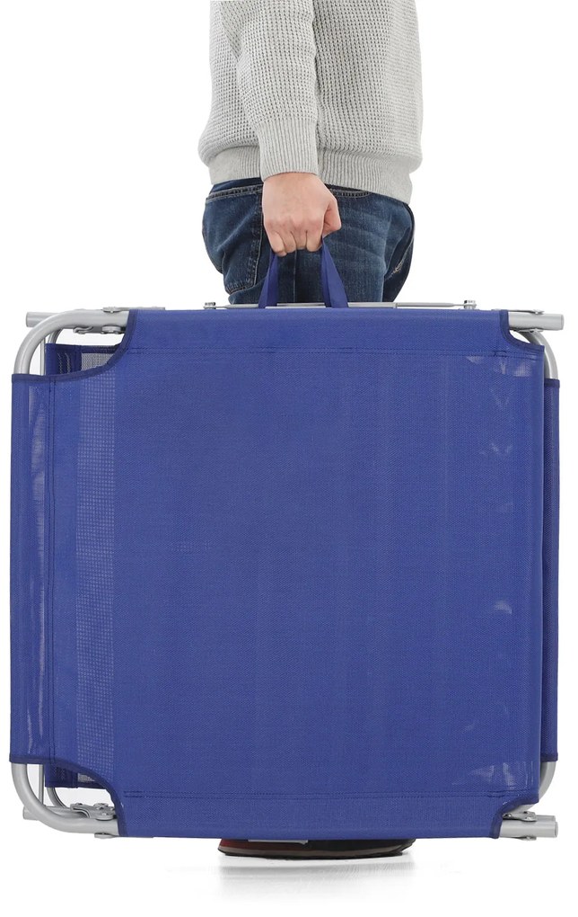 Espreguiçadeira de jardim 71 x 200 x 38 cm com cobertura para sol Azul escuro