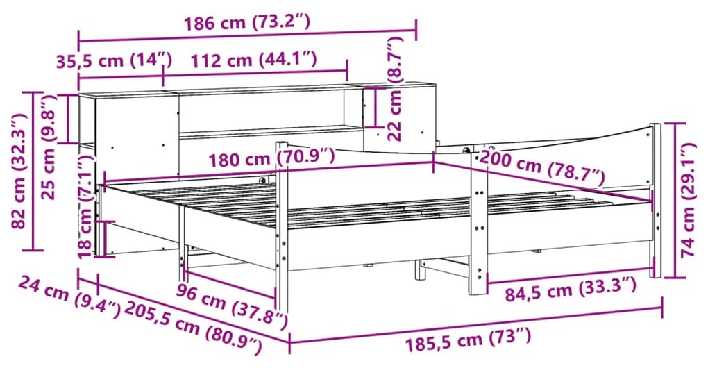 Cama sem colchão 180x200 cm madeira de pinho maciça branco