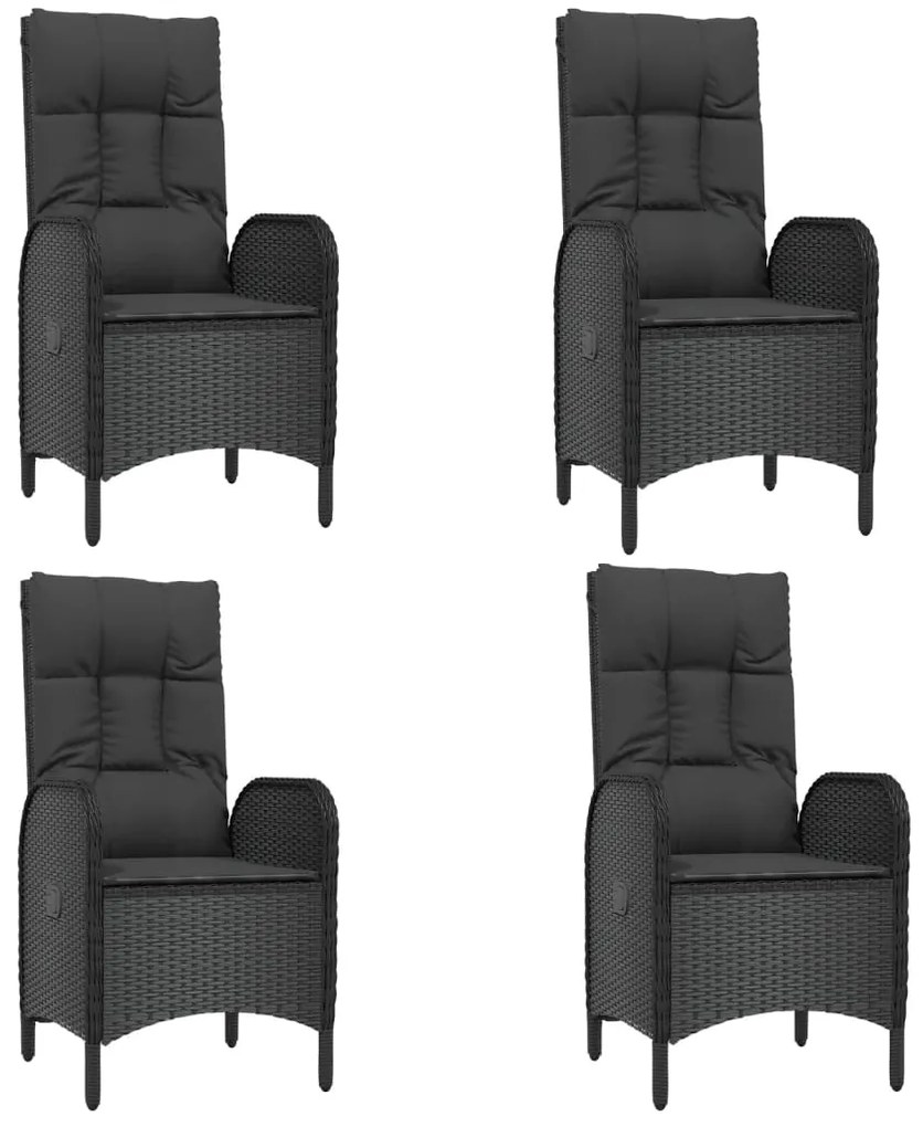 5 pcs conjunto de jantar p/ jardim c/ almofadões vime PE preto