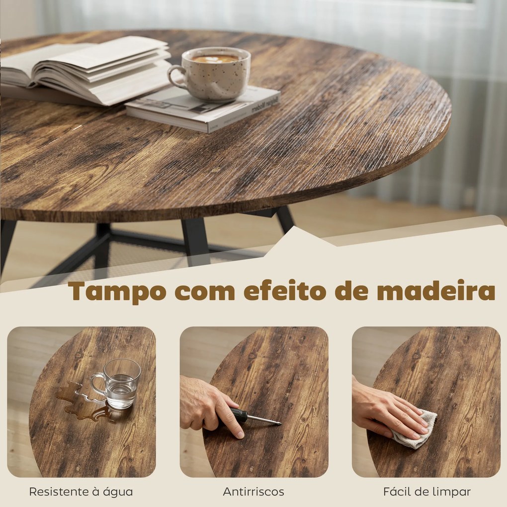 Mesa Redonda 100 cm para 4 Pessoas (CADEIRAS NÂO INCLUIDAS) de Estilo Industrial com Estrutura Metálica Preta