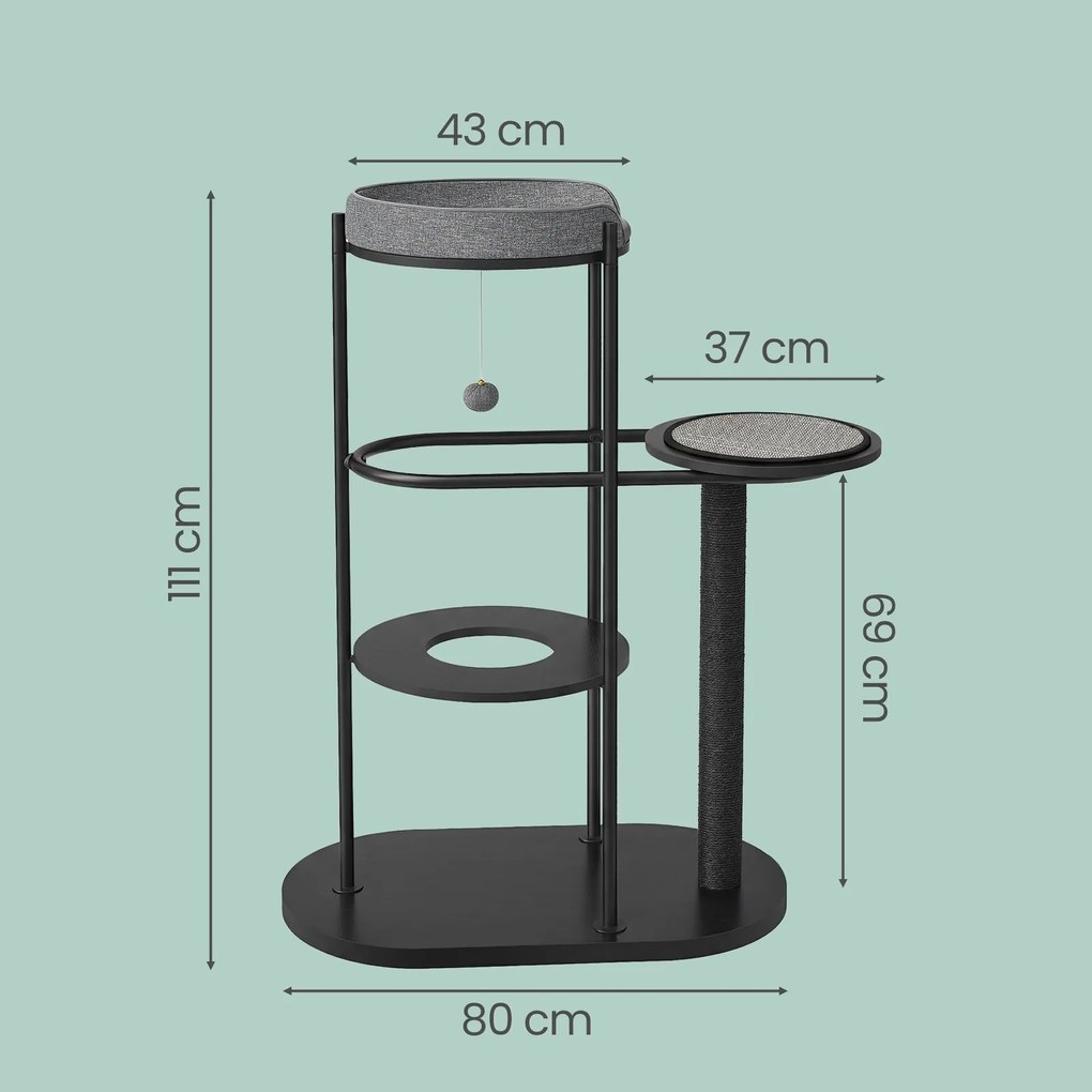 Arranhador para gatos moderno 80 x 43 x 107 cm vários níveis preto