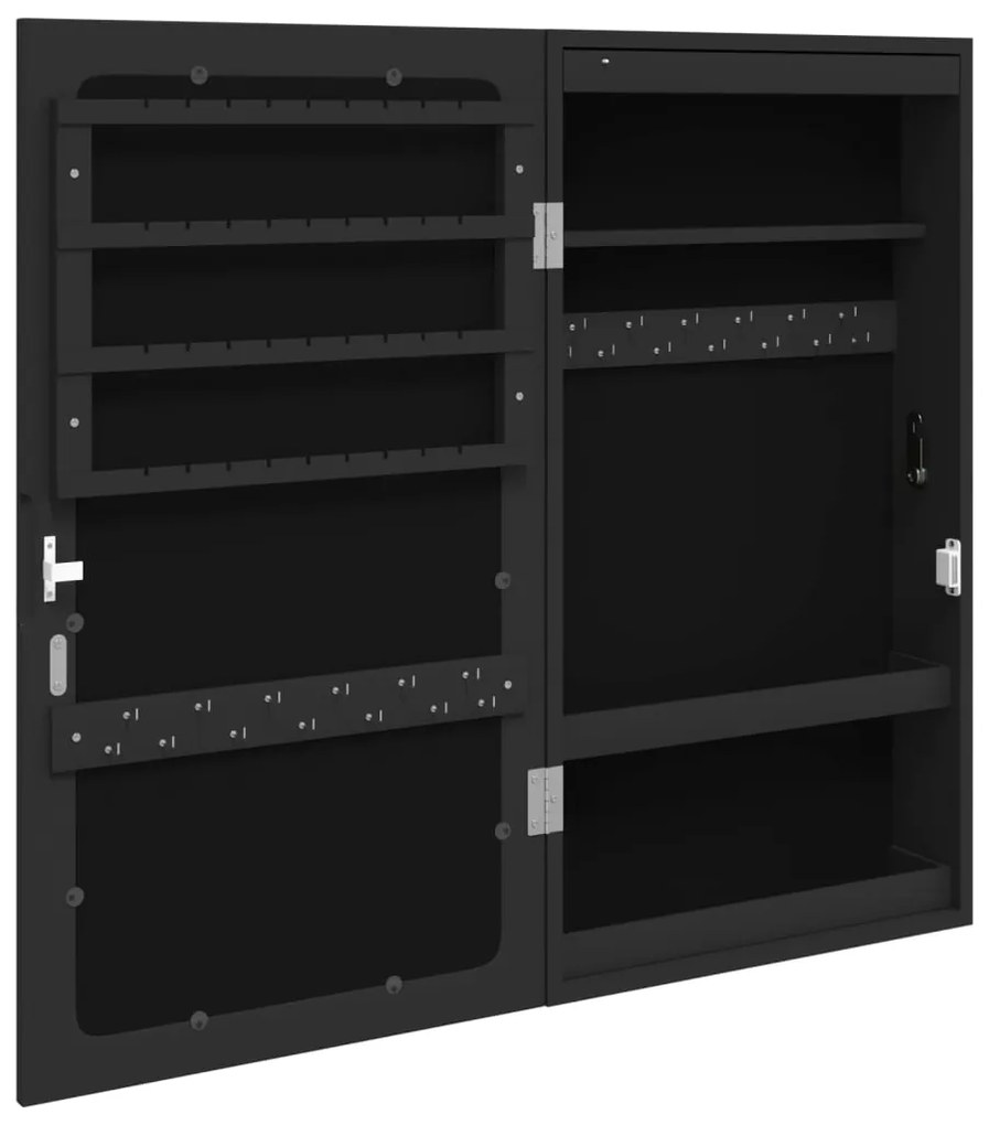 Móvel para joias de parede espelhado com luzes LED preto