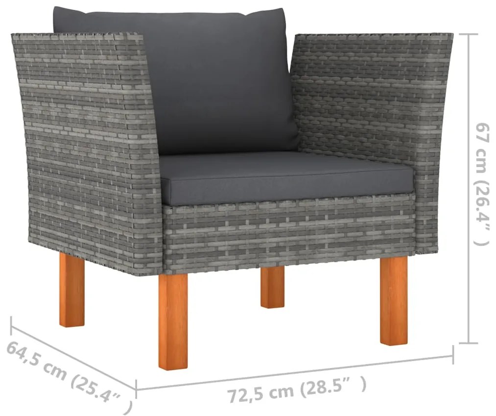 7 pcs conj. lounge jardim vime PE e madeira eucalipto cinzento