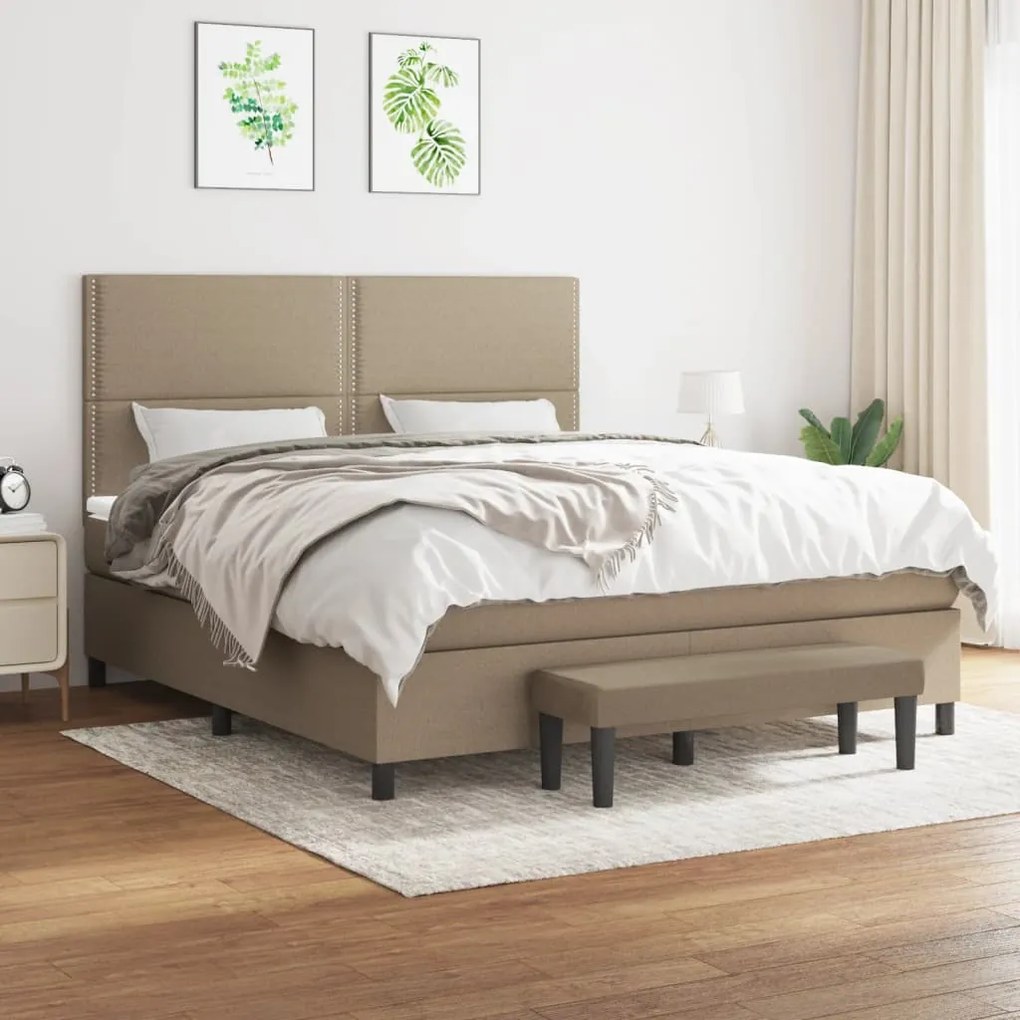 vidaXL Cama com molas/colchão 160x200 cm tecido castanho-acinzentado