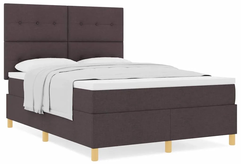 Cama Box Spring com Colchão Castanho Escuro 140x190 cm Tecido