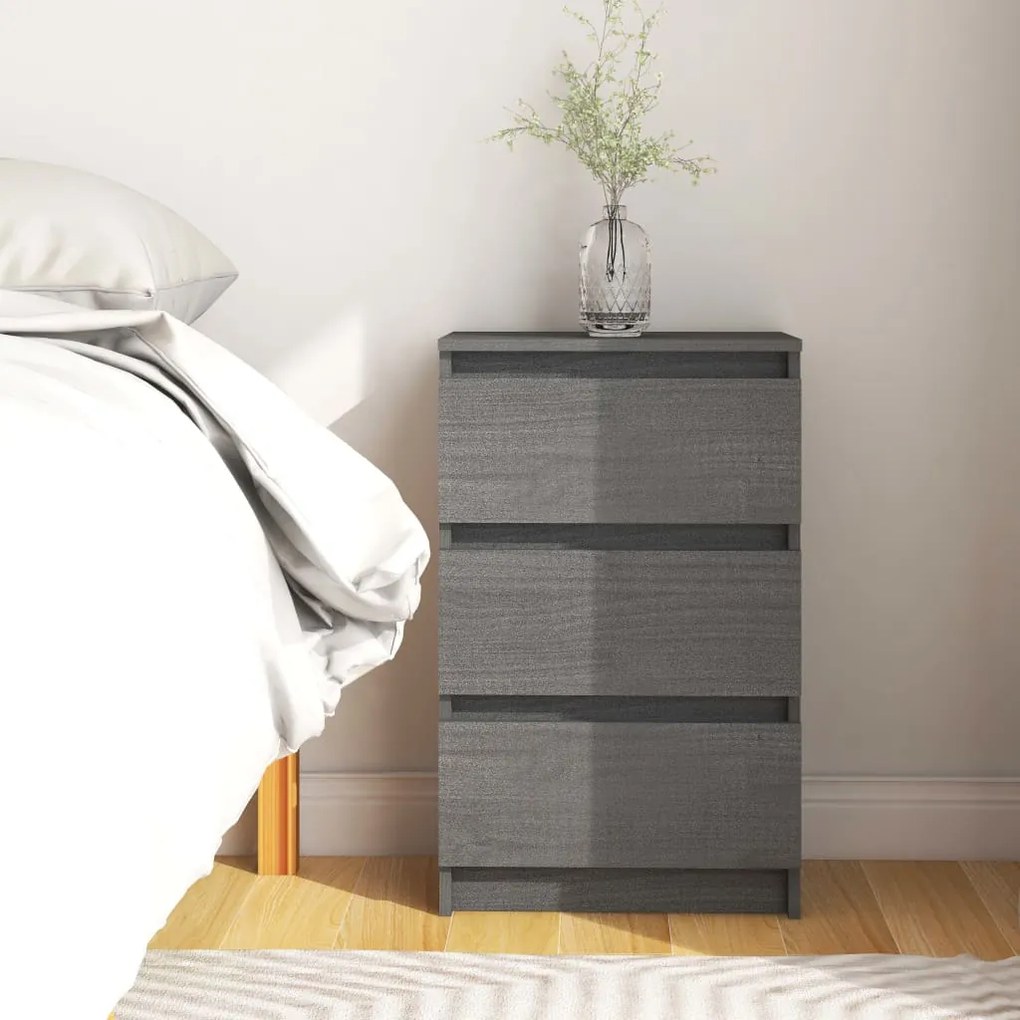 vidaXL Mesa de cabeceira 40x29,5x64 cm madeira de pinho maciça cinza
