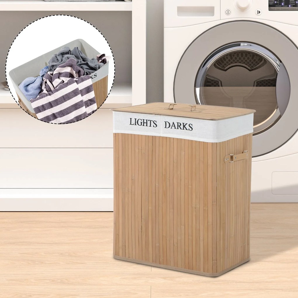 Cesto para Roupa Suja de Bambú Capacidade de 100L Cesta para Roupa Suj