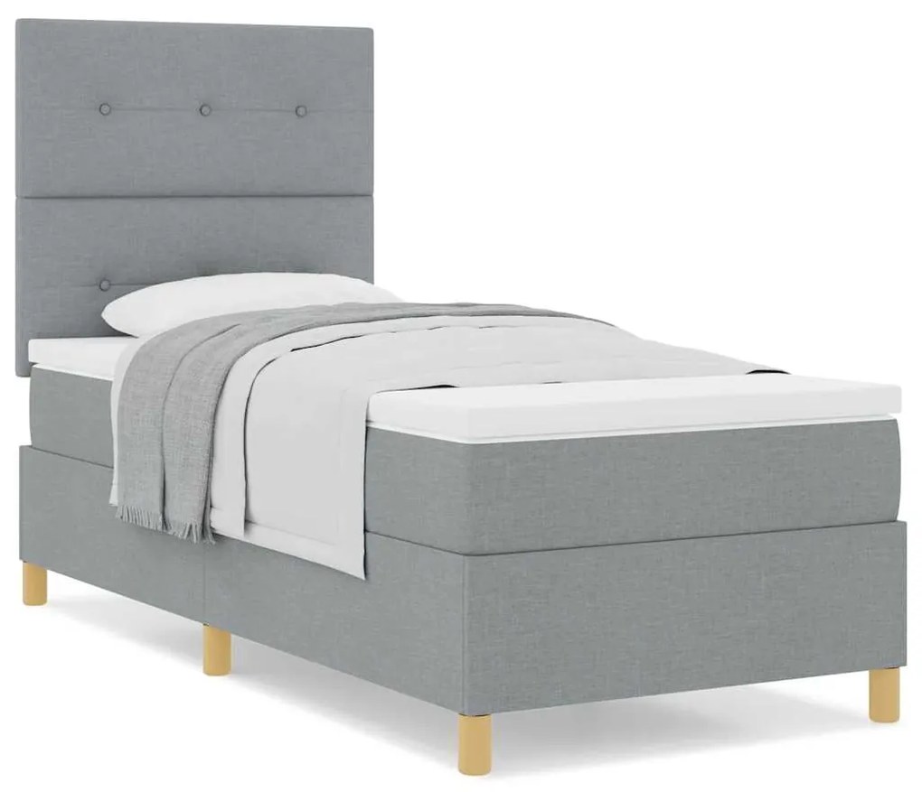 Cama Box Spring com Colchão Cinza Claro 80x200 cm Tecido
