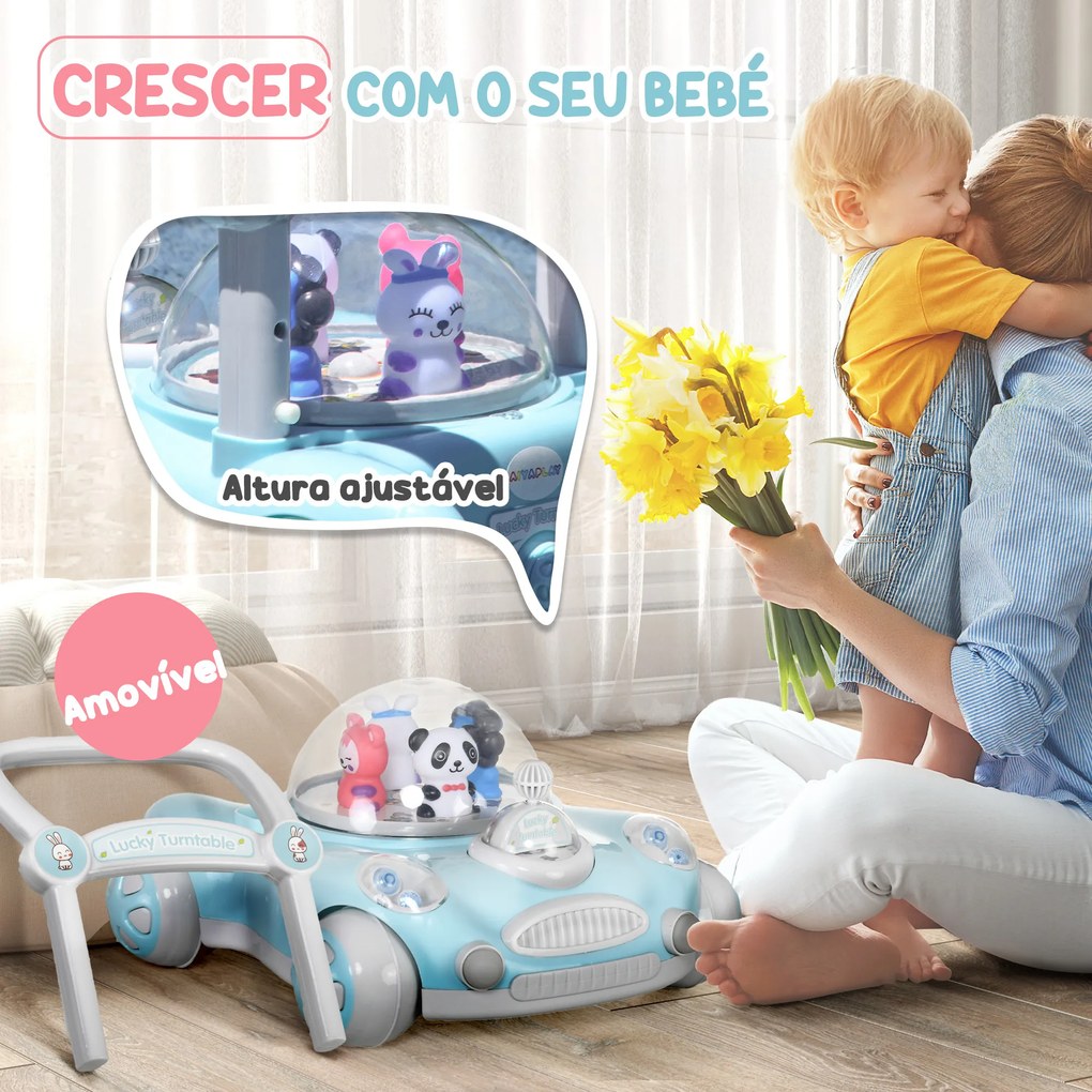 Andador para Bebés com Altura Ajustável Música Rodas Antiderrapantes Luzes Guiador Desmontável 43,4x40,6x43 cm Azul Claro