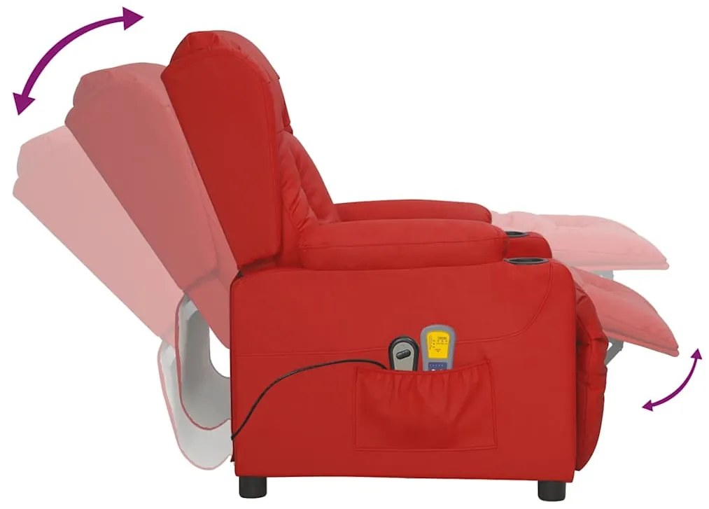 Poltrona de massagens elétrica couro artificial vermelho tinto