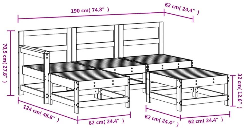 5 pcs conjunto lounge de jardim madeira de douglas maciça