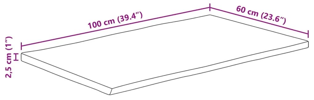 Tampo de mesa c/borda viva 100x60x2,5cm mangueira áspera maciça