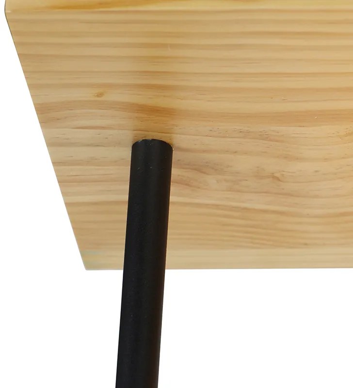 Luminária de teto industrial preta com madeira 3 luzes - Shelf Industrial